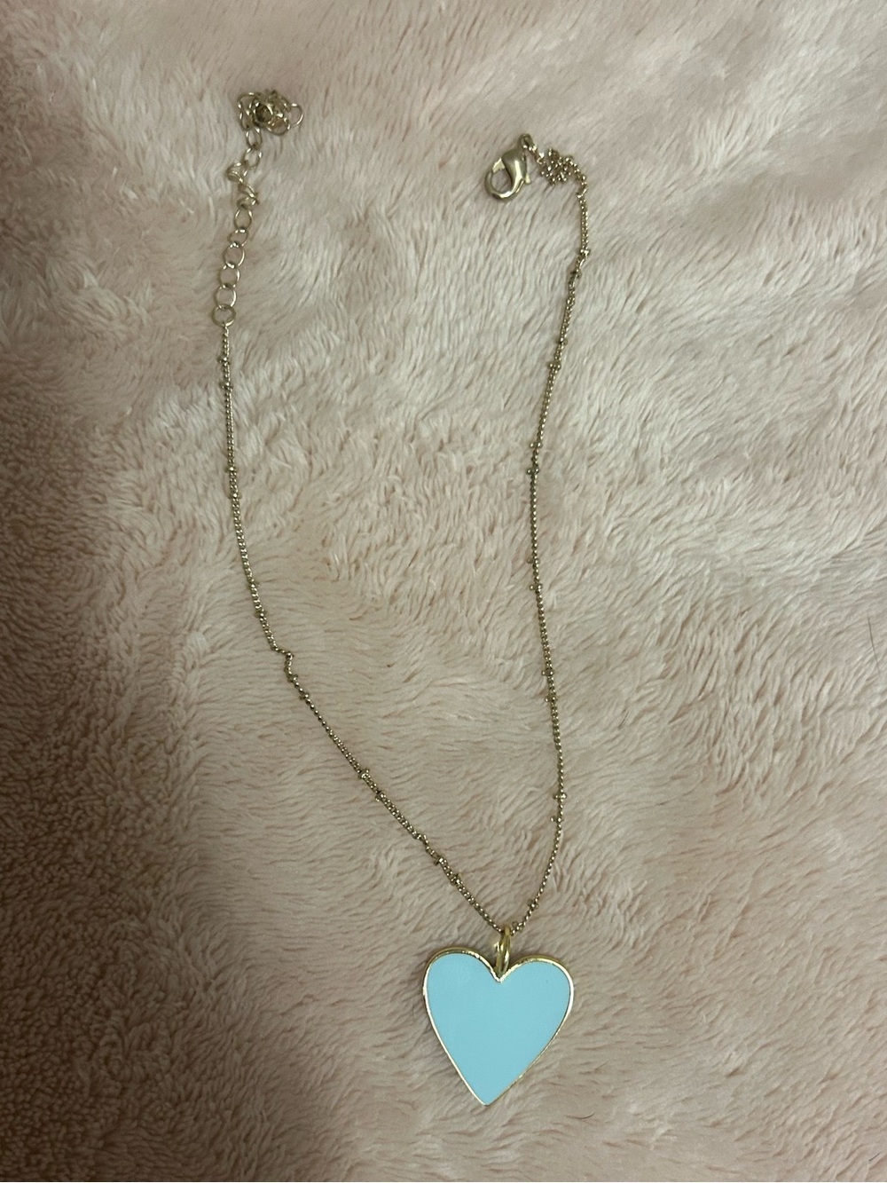 Gold Necklace with Light Blue Heart Pendant